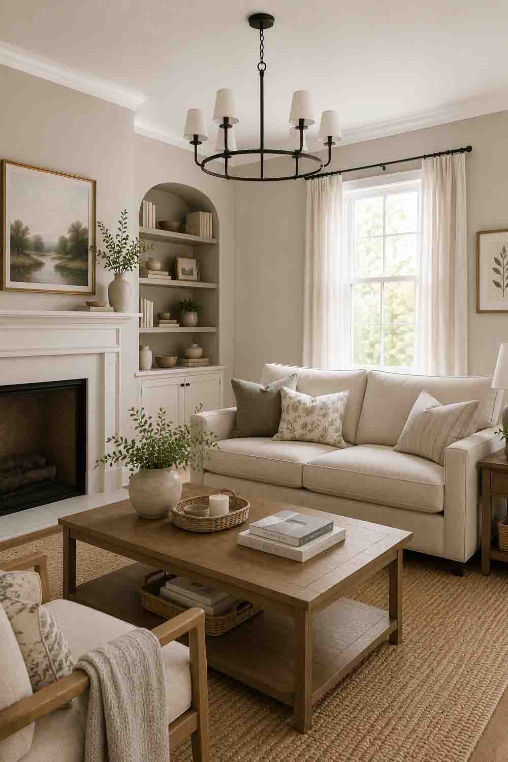 Sherwin Williams Gossamer Veil SW 9165 light warm greige living room
