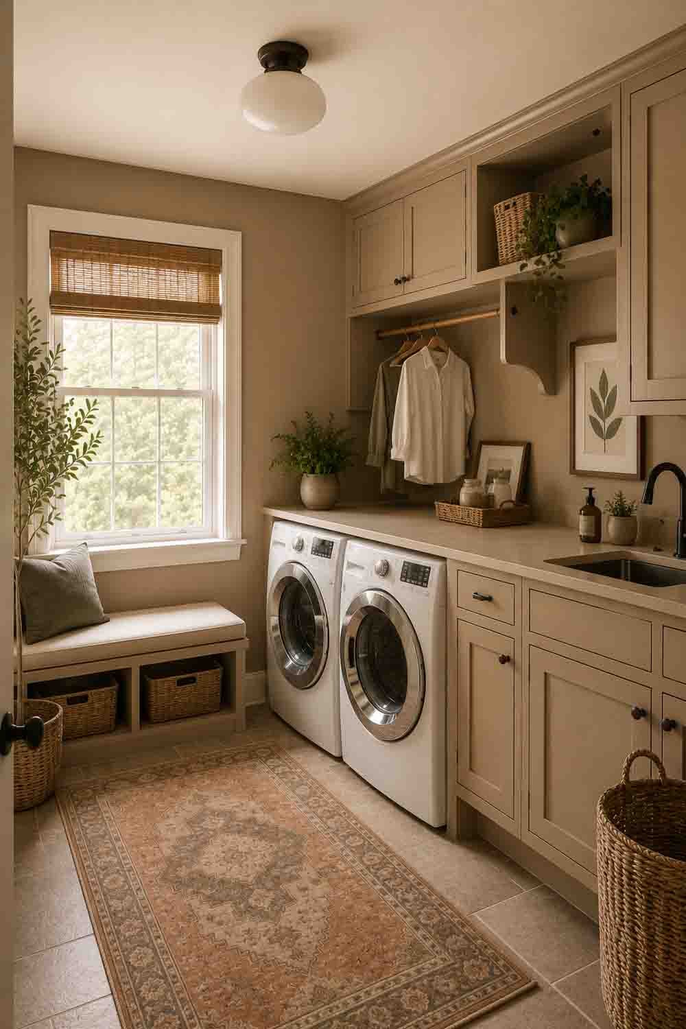 Sherwin Williams Macadamia SW 6142 warm golden beige cabinets