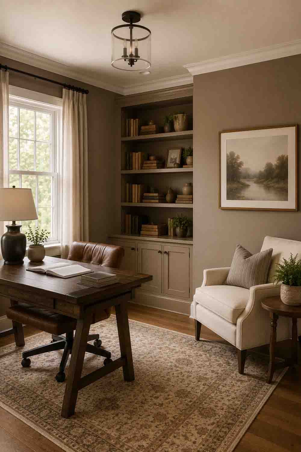 Sherwin Williams Shiitake SW 9173 warm taupe accent wall