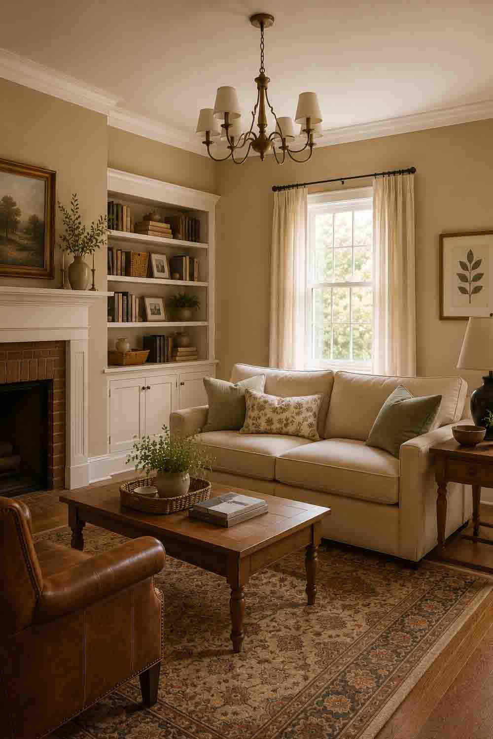 Sherwin Williams Softer Tan SW 6141 warm classic living room