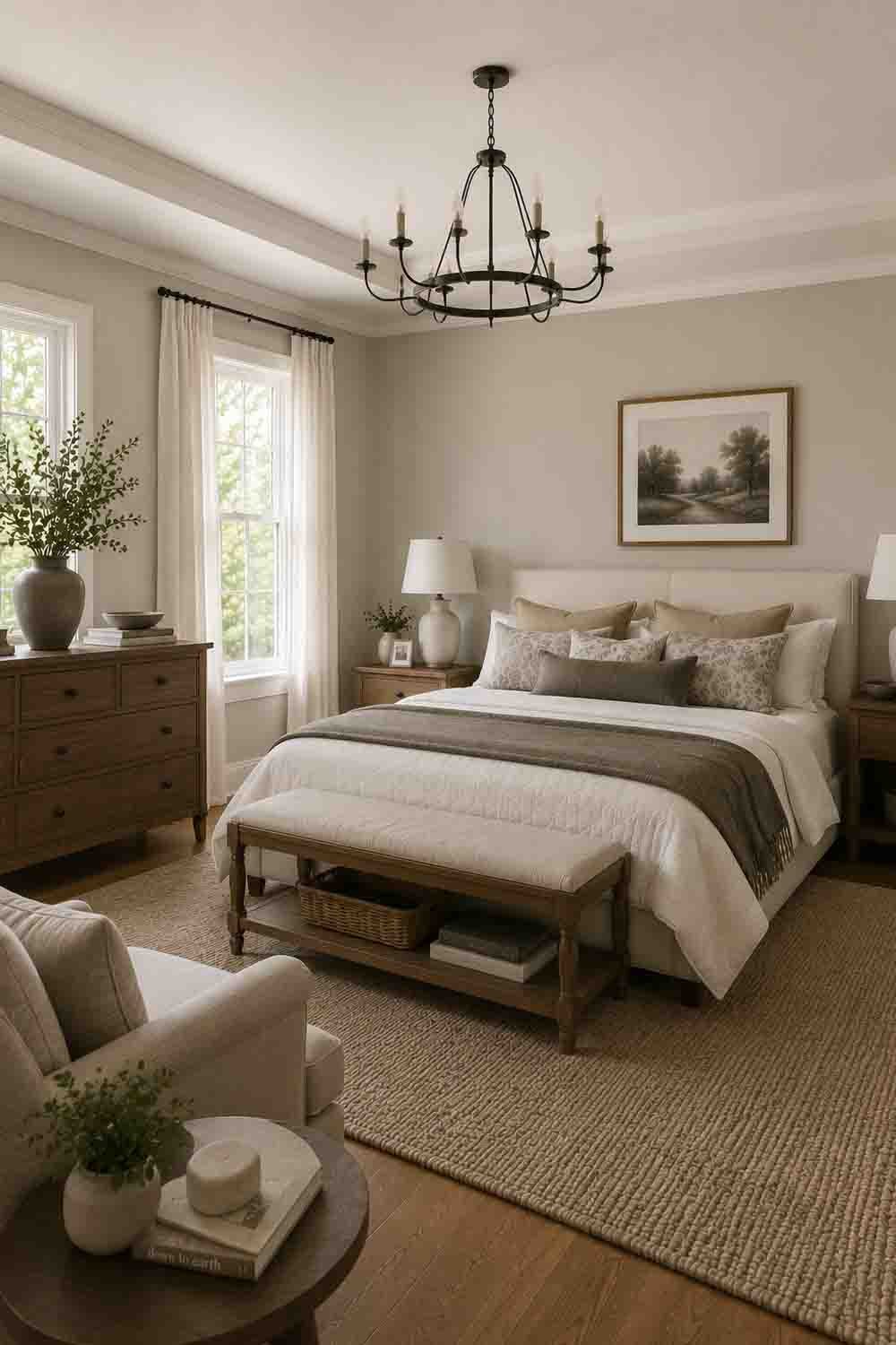 Sherwin Williams Worldly Gray SW 7043 greige living room
