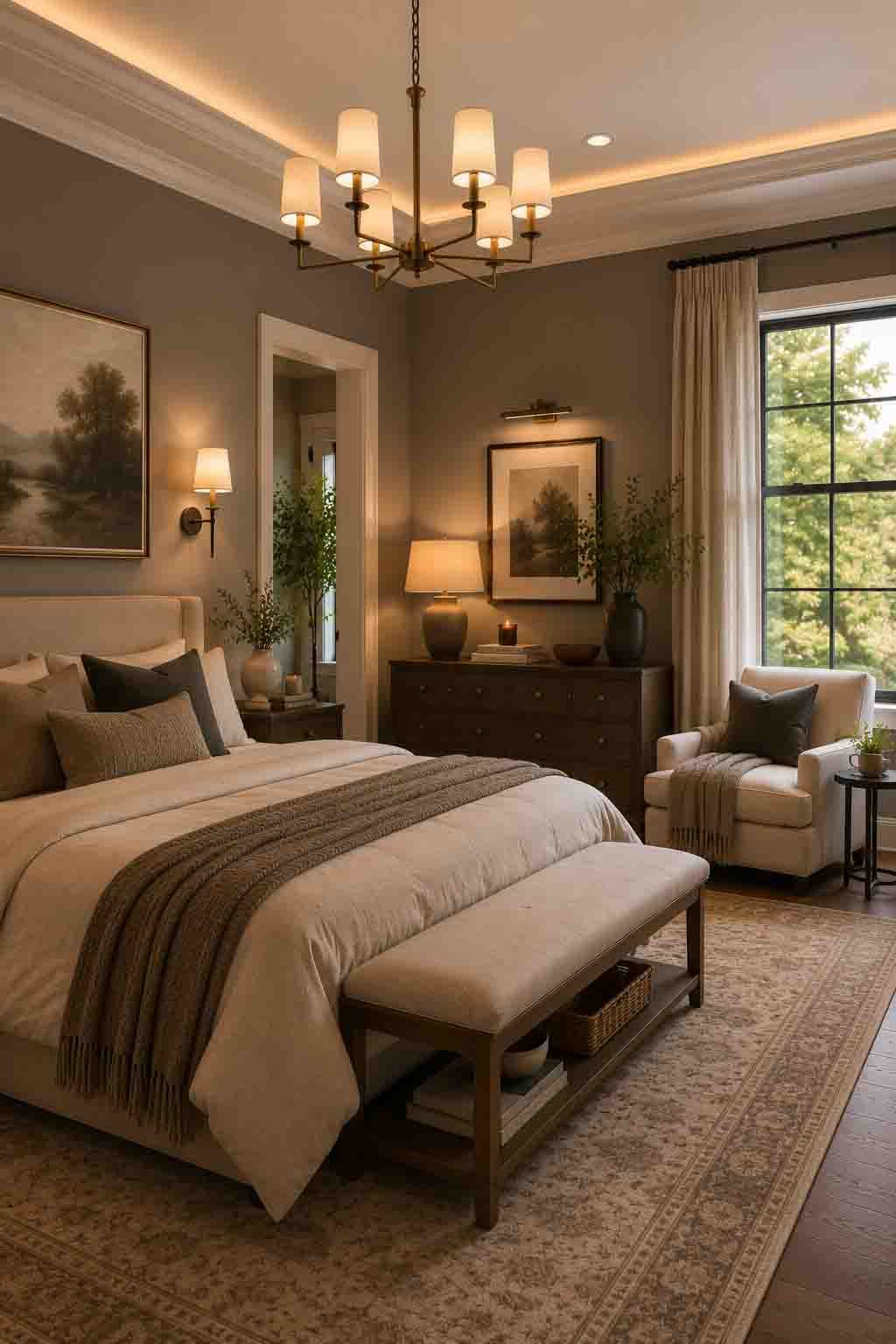 Sherwin Williams Amazing Gray SW 7044 smoky taupe bedroom