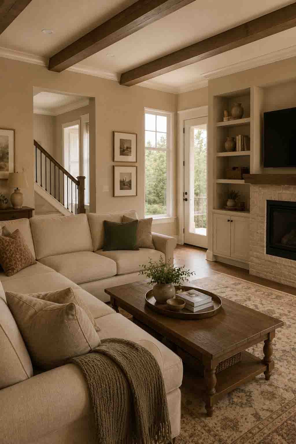 Sherwin Williams Bungalow Beige SW 7511 classic warm beige family room