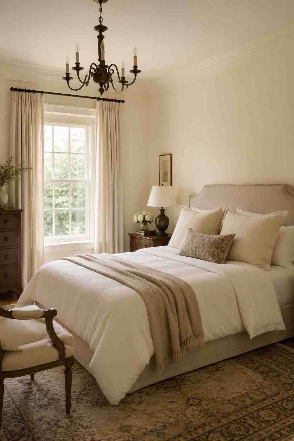 Sherwin Williams Creamy SW 7012 buttery warm white bedroom