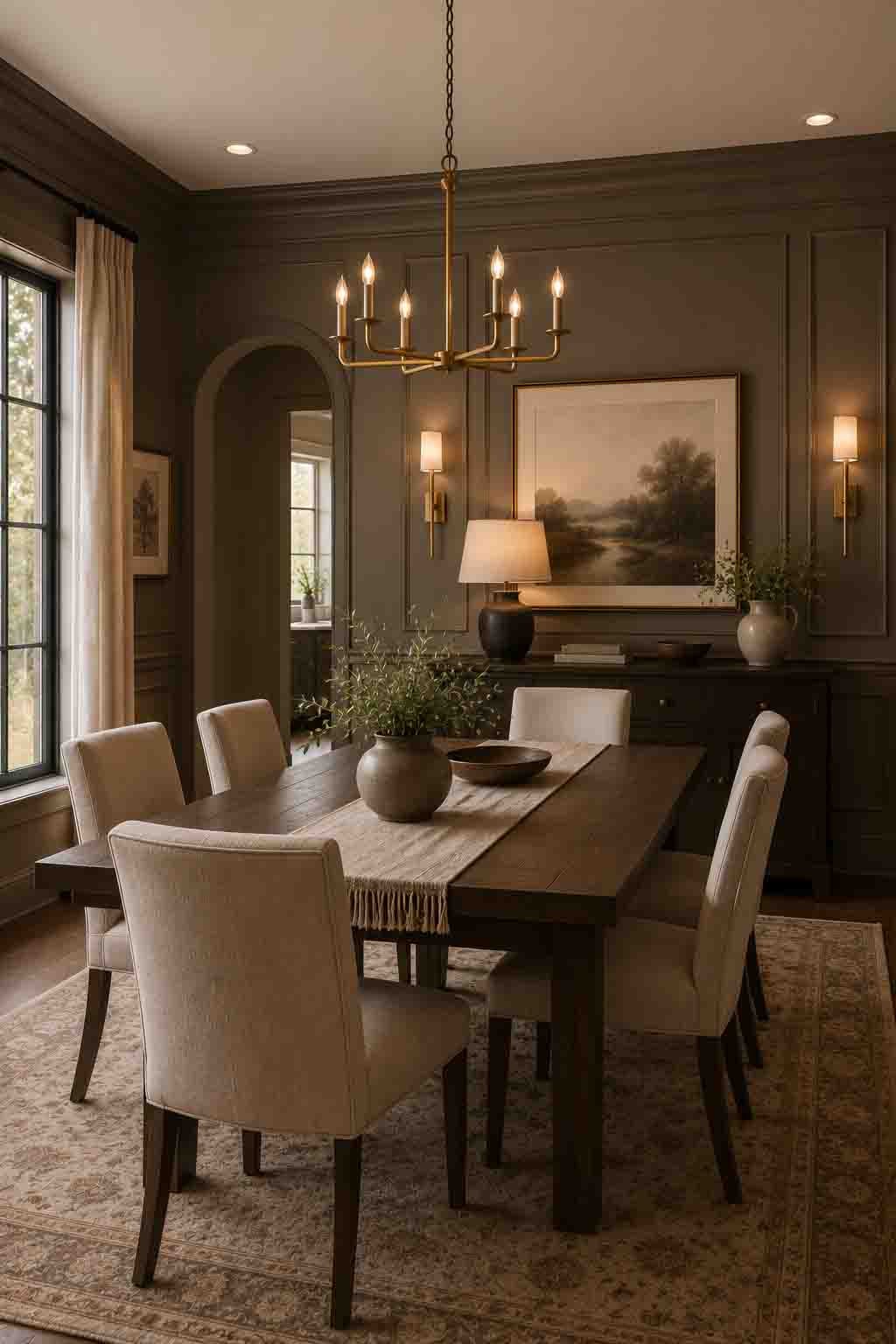Sherwin Williams Mega Greige SW 7031 deep greige accent wall millwork